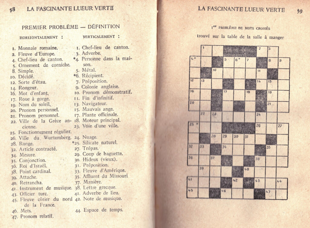 Grille de mots croisés de La Fascinante lueur verte, de Vincent Fuller
